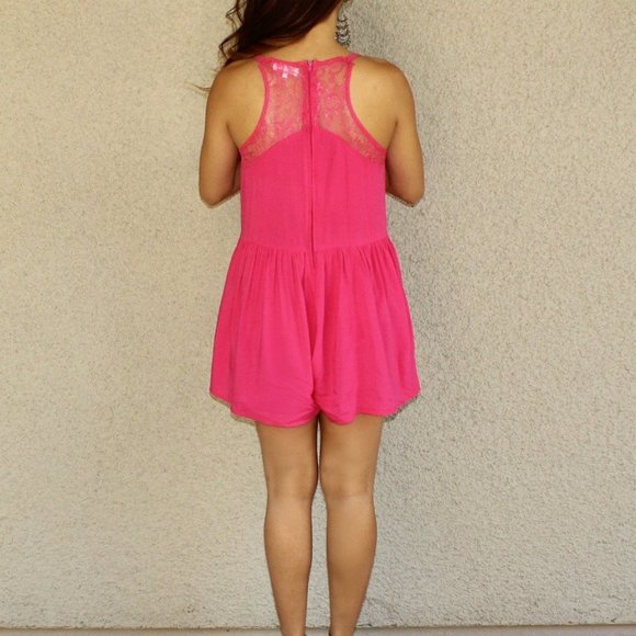 Bright Pink Lace Romper - Picture 2 of 4